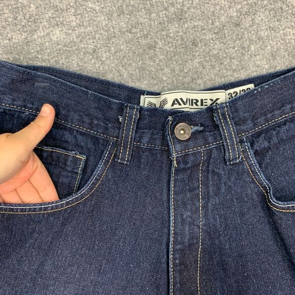 Avirex Jean Short Men 32 Blue Denim Cut Off Cotton Embroidered Back Pocket *READ - Picture 3 of 10